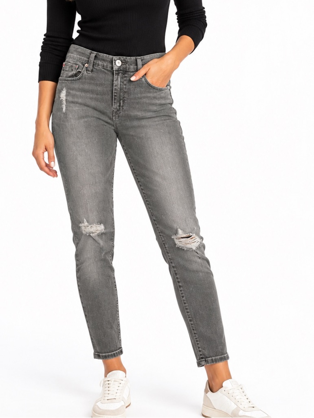 Hudson Gray Distressed Skinny Jeans Size 31 Stretch Denim